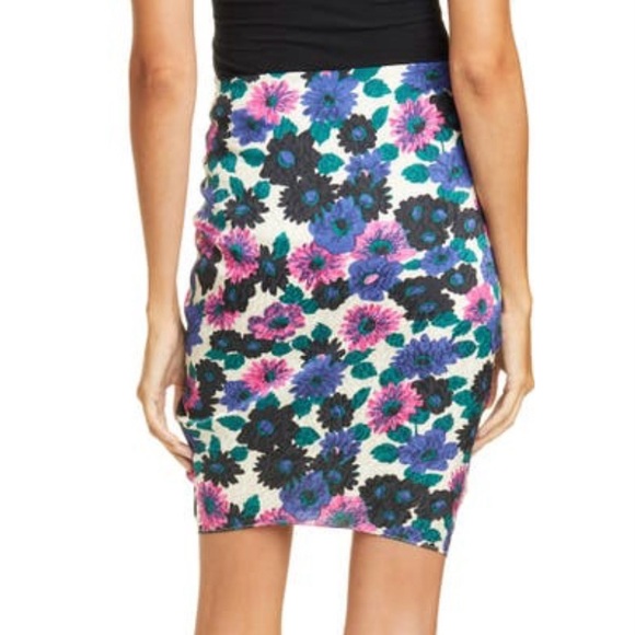 NWT Veronica Beard Pink Multi Floral Jacquard Ruched Stretch Silk Skirt - Sz 10 - Picture 2 of 8